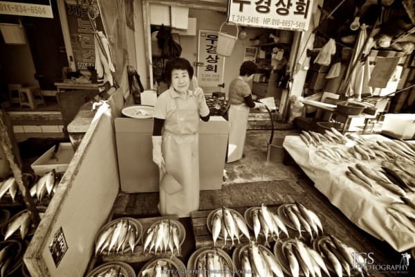 Ajuma in The Jalgashi Fish Market Busan, South Korea